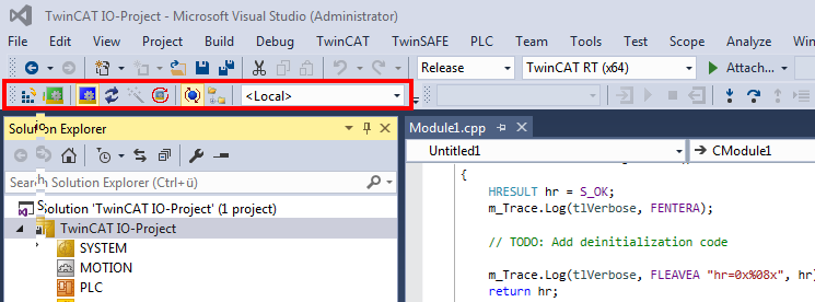 Visual Studio - TwinCAT XAE Base-Symbolleiste 1: