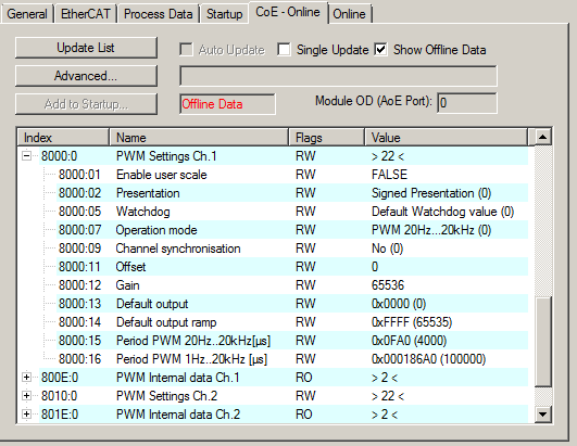 EJ2502 - settings via the CoE directory 1:
