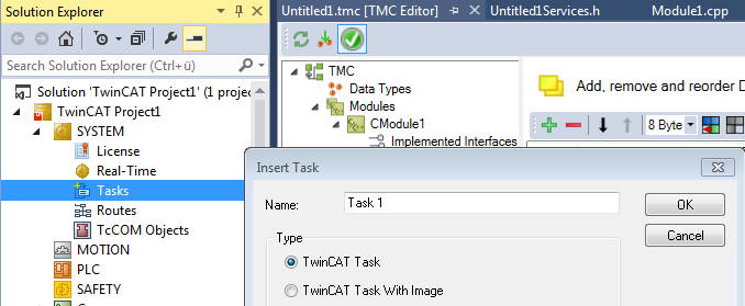 Create a TwinCAT task and apply it to the module instance 2: