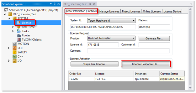 Importing and activating a License Response File 1:
