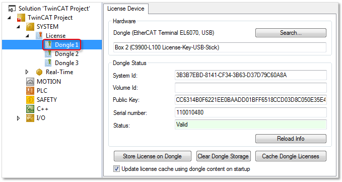 License Device overview window 1: