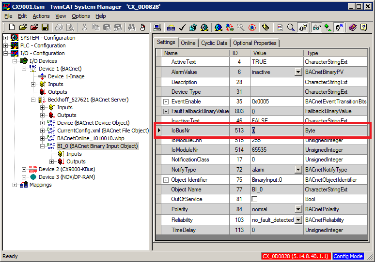 Example Manual linking of hardware (terminal), BinaryInput and