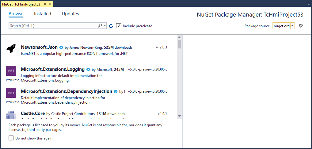 Installing a NuGet package 3: