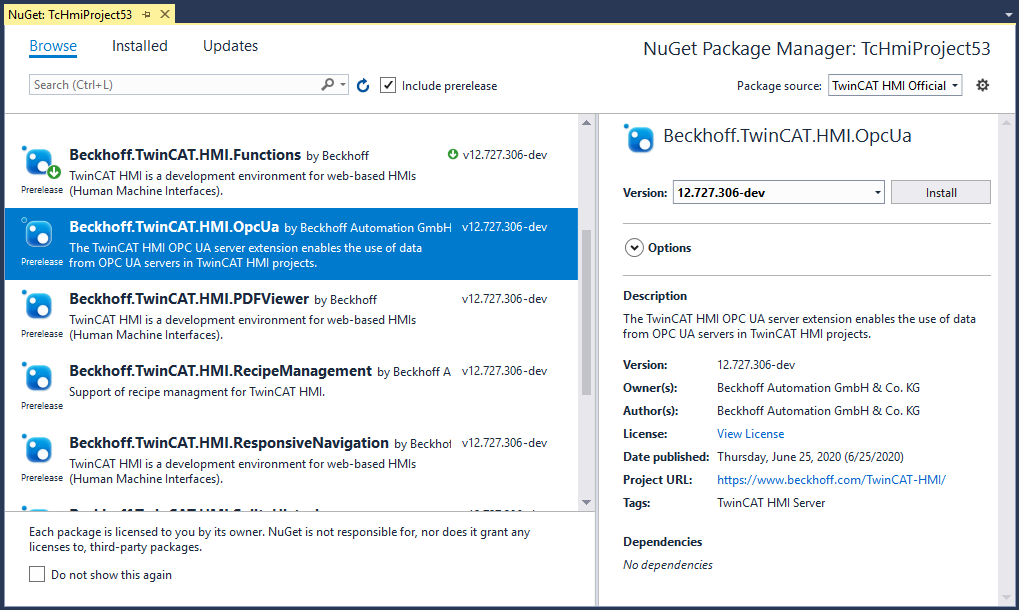 Installing a NuGet package 5: