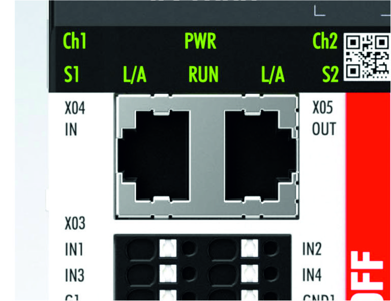Steckplatz EtherCAT | IN X04, OUT X05 1: