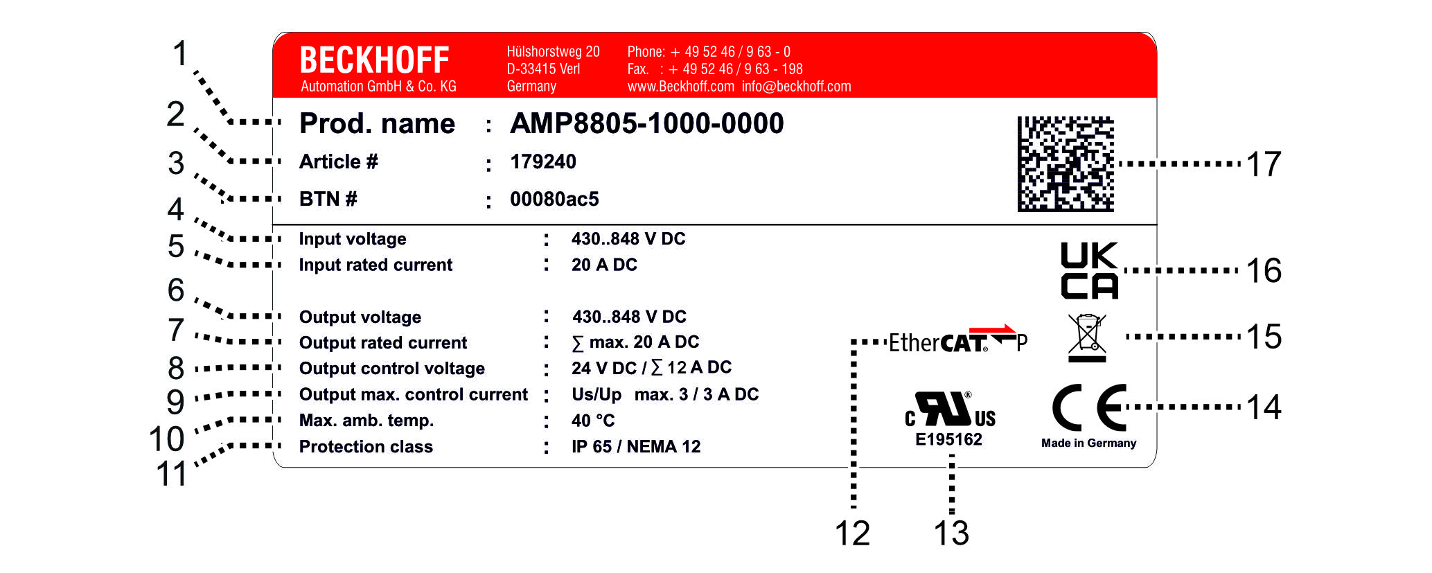 Typenschild AMP8805 1: