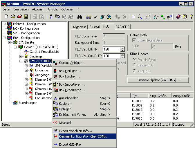 Konfiguration mit TwinCAT 5:
