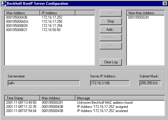 Adresseinstellung über BootP-Server 1: