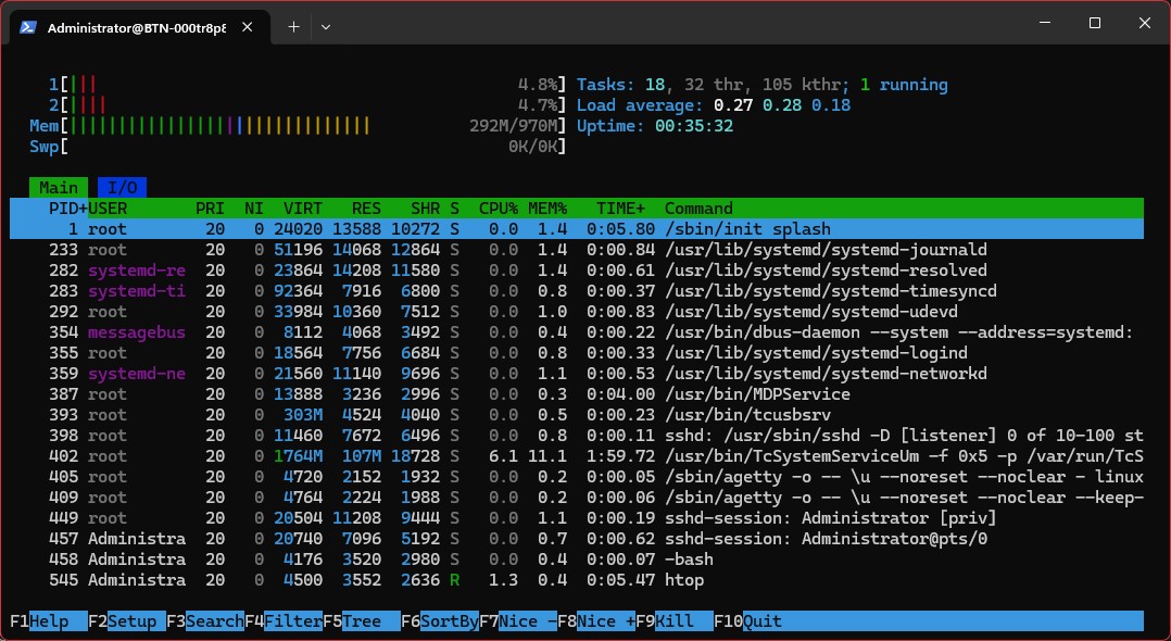 Auflistung installierter Services 2: