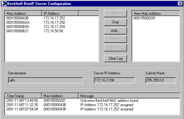 Einstellung der IP-Adresse über den Beckhoff BootP-Server 1: