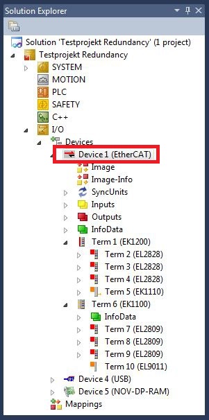 EtherCAT-Kabelredundanz konfigurieren. 2: