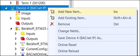 BACnet-Server und Device-Objekt anlegen 1: