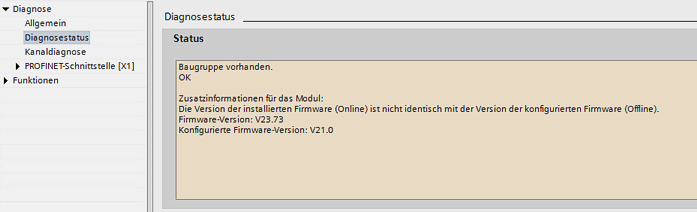 Diagnose Status unter TIA 1: