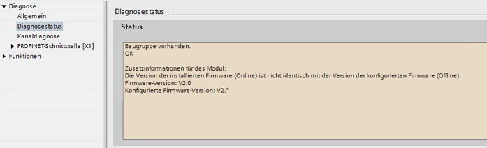 Diagnose Status unter TIA 1: