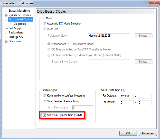 Distributed Clocks Einstellungen 2: