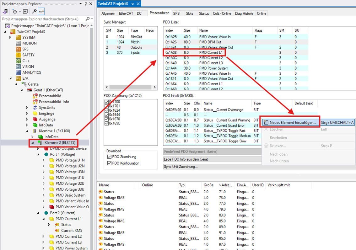 Module und Slots der EL3475 1: