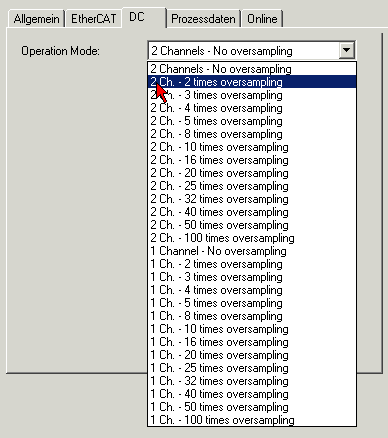 Oversampling-Einstellungen, Distributed Clocks (DC) 2: