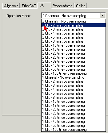 Oversampling-Einstellungen, Distributed Clocks (DC) 3: