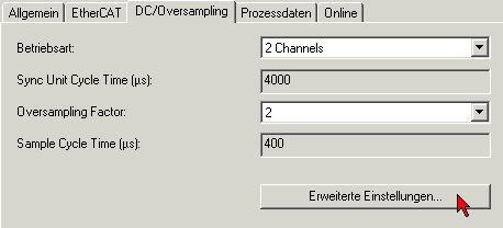 Oversampling-Einstellungen, Distributed Clocks (DC) 10: