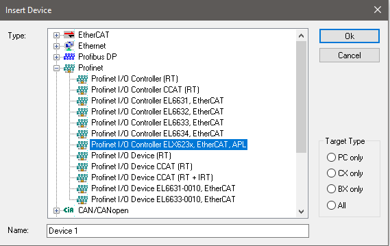 Einbindung des TwinCAT-PROFINET-Controller-Protokolls über die EL/ELX6233-Schnittstelle 1: