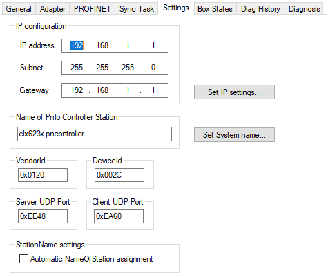 PROFINET Controller - spezifische Einstellungen 1: