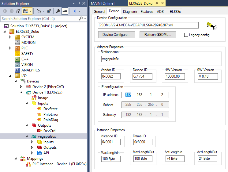 Projektierung des PROFINET Device 1: