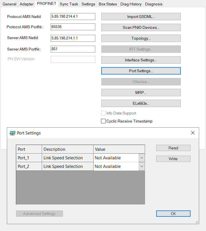 Button Port settings 1: