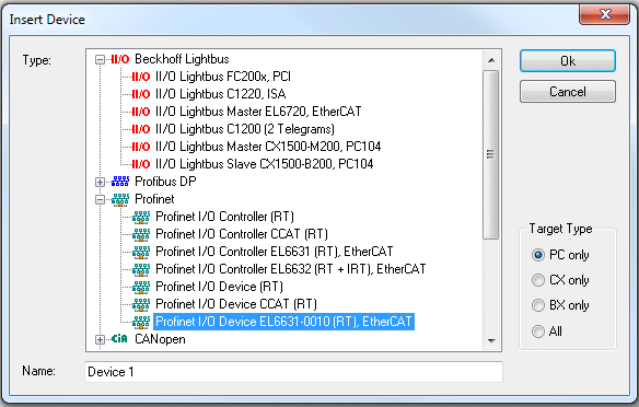 PROFINET-Device (EL6631-0010) Einbindung unter TwinCAT 2.11 2: