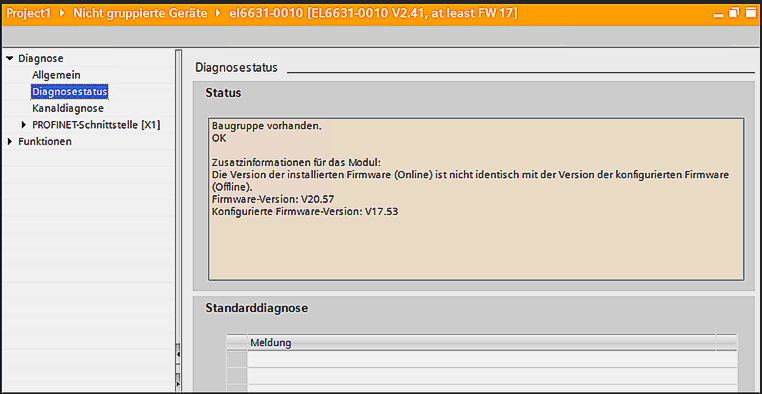 Diagnose Status unter TIA 1: