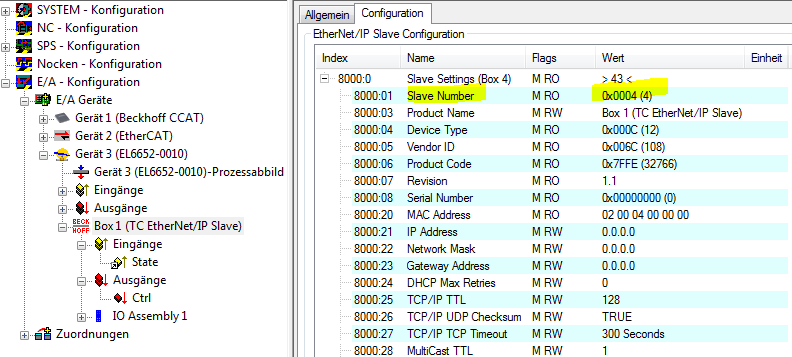 EtherNet/IP Setting verändern 2: