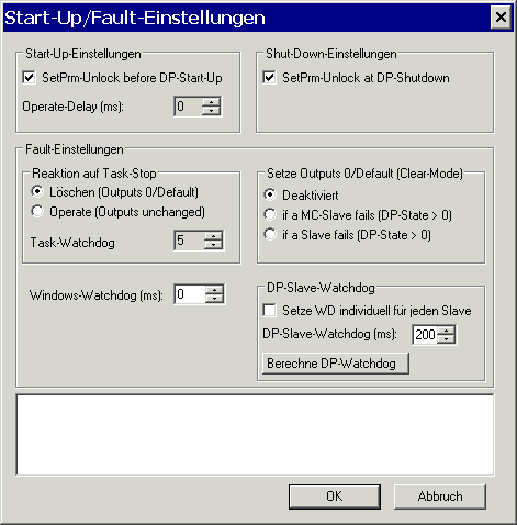 Dialog Start-Up/Fault-Einstellungen 1: