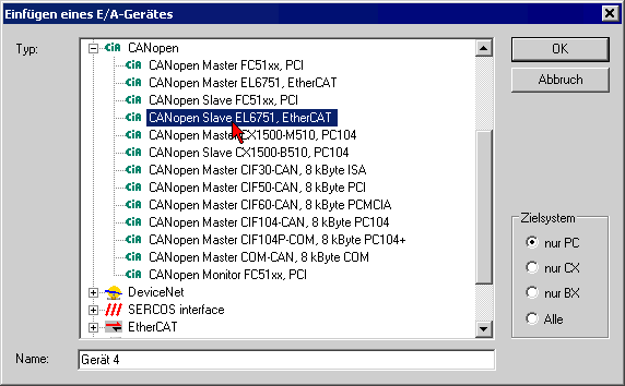 Konfiguration mit TwinCAT System Manager 10: