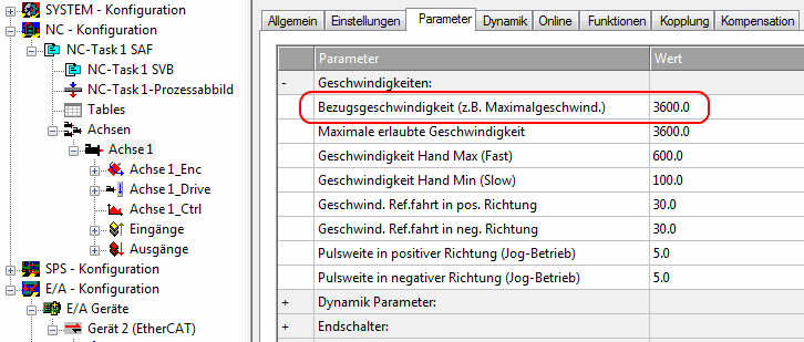 Einstellungen in der NC 1: