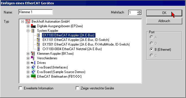 Einsetzen der Klemme in den EtherCAT-Klemmenverbund 6: