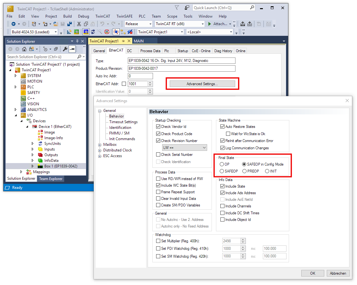 EtherCAT-Status im Config Mode (EP1839-0022, EP1839-0042) 1: