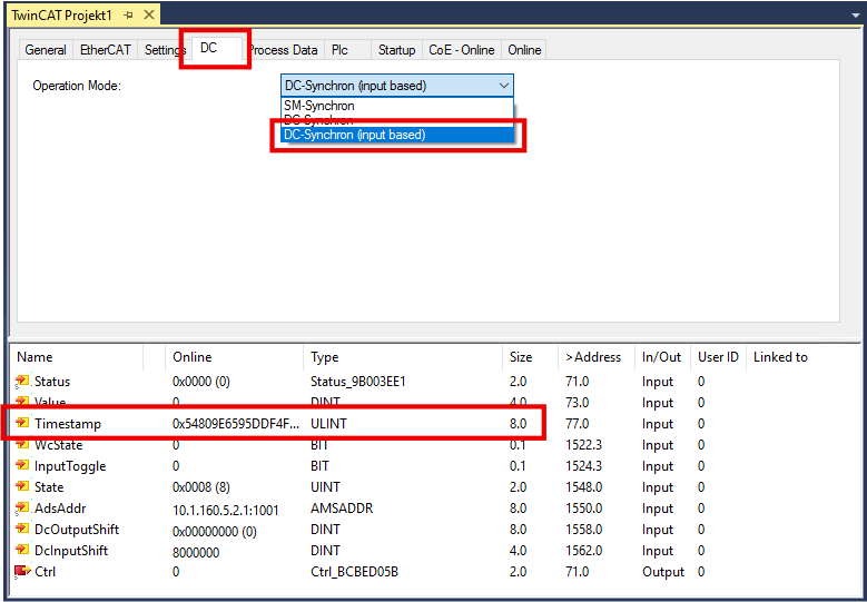 Distributed Clocks Betrieb 1: