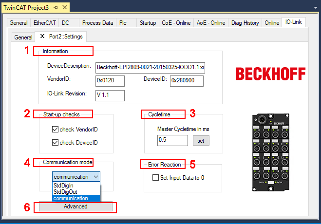 Einstellungen (Settings) der IO-Link Devices 2: