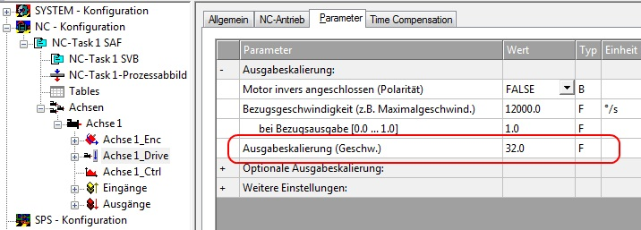 Einstellungen in der NC 13: