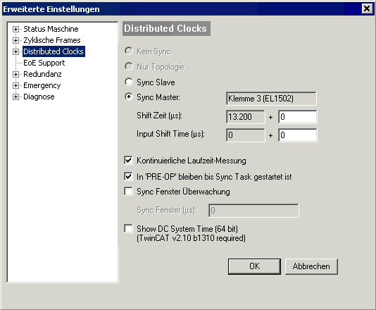 Einstellungen Distributed Clocks im Beckhoff TwinCAT System Manager (2.10) 3: