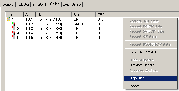 Versionsidentifikation EtherCAT Geräte - online 1: