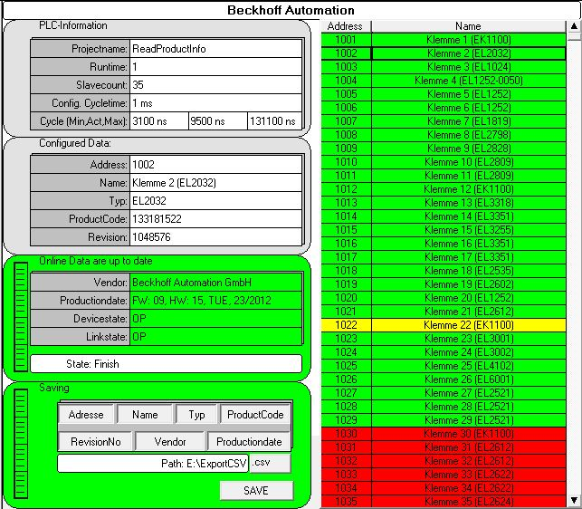 Versionsidentifikation EtherCAT Geräte - online 9: