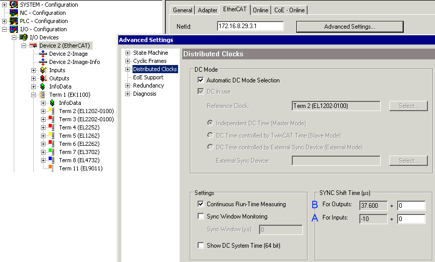 Einstellungen Distributed Clocks im Beckhoff TwinCAT System Manager (2.11) 7:
