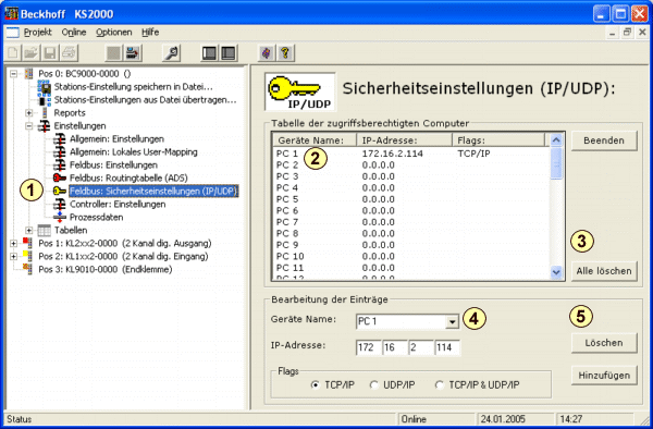 BC9000 Sicherheitseinstellungen (IP/UDP) 1:
