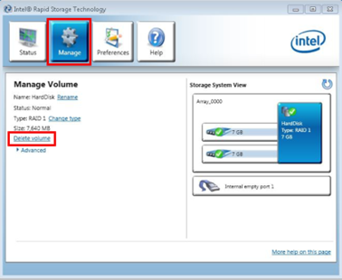 RAID-System mit Intel Manager löschen 1: