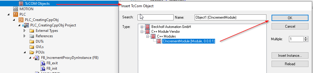 Instanziieren einer TwinCAT C++ Klasse als TwinCAT TcCOM Objekt 1: