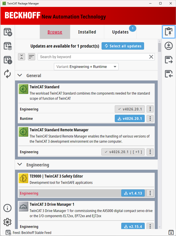 TwinCAT-Software verwalten 2: