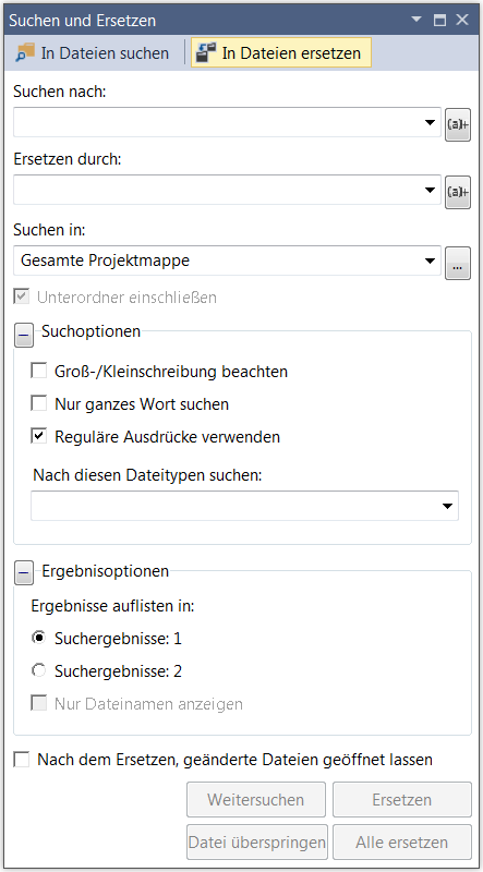 Befehl Schnellersetzung (In Dateien ersetzen) 2: