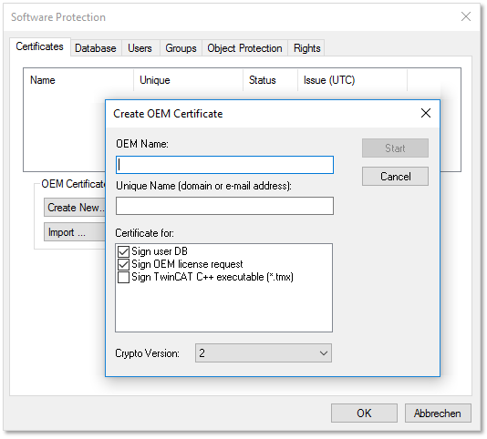 Erstellung des "OEM Certificate Request Files" 4: