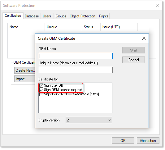 Erstellung des "OEM Certificate Request Files" 5: