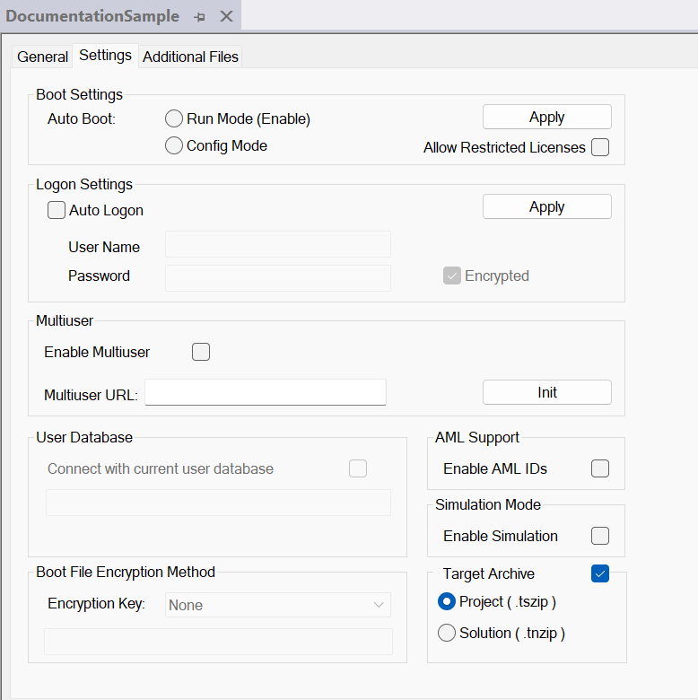 Registerkarte Settings 1: